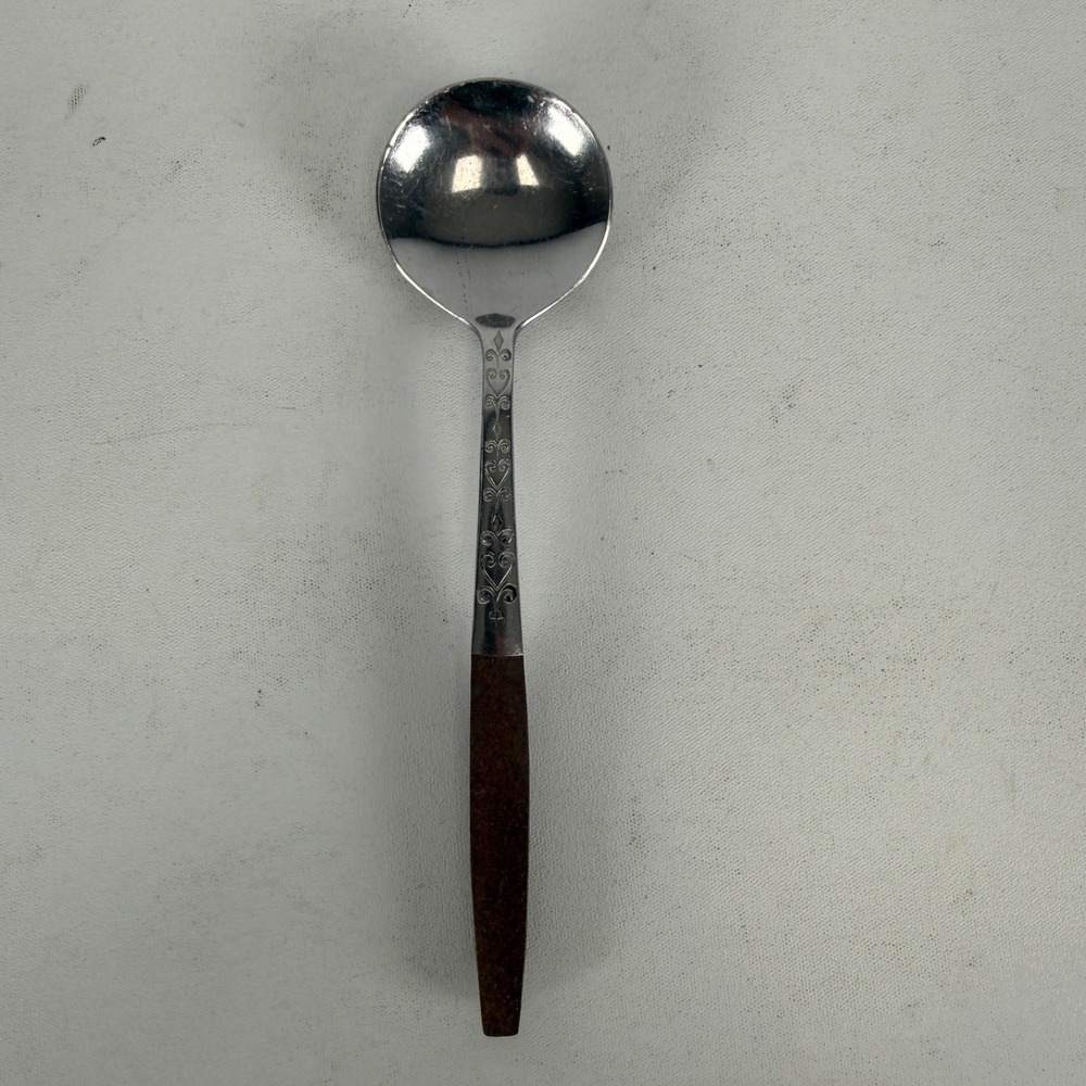 VTG Interpur Stainless Flatware SOUP SPOON 6 1/4" Brown Canoe Wood Japan
